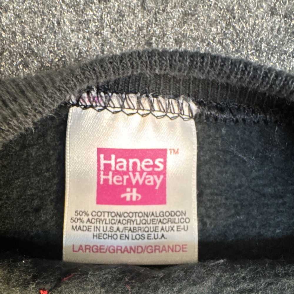 Hanes Womens Fleece Crewneck Pullover Sweatshirt Black L Santa Graphic (1312) - Picture 5 of 13